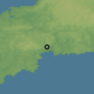Shaded relief of the 49 km around Saint Blazey-Par, drawn from the GMTED2010 grid