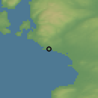 Shaded relief of the 47 km around Saltcoats, drawn from the GMTED2010 grid
