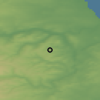 Shaded relief of the 48 km around Stanley, drawn from the GMTED2010 grid