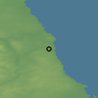 Shaded relief of the 48 km around Sunderland, drawn from the GMTED2010 grid