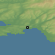 Shaded relief of the 49 km around Swansea, drawn from the GMTED2010 grid