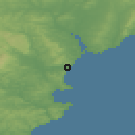Shaded relief of the 49 km around Teignmouth, drawn from the GMTED2010 grid