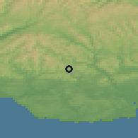 Shaded relief of the 49 km around Tonyrefail, drawn from the GMTED2010 grid