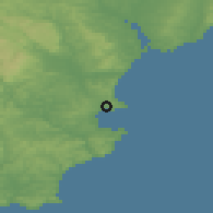 Shaded relief of the 49 km around Torquay, drawn from the GMTED2010 grid
