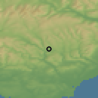 Shaded relief of the 49 km around Treharris-Nelson, drawn from the GMTED2010 grid