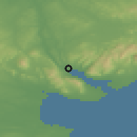 Shaded relief of the 48 km around Warrenpoint, drawn from the GMTED2010 grid