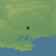 Shaded relief of the 49 km around Wimbourne Minster, drawn from the GMTED2010 grid