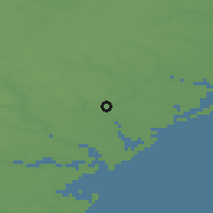 Shaded relief of the 49 km around Woodbridge, drawn from the GMTED2010 grid