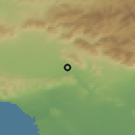 Shaded relief of the 55 km around Burbank, drawn from the GMTED2010 grid