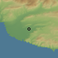 Shaded relief of the 55 km around Camarillo, drawn from the GMTED2010 grid