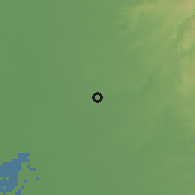 Shaded relief of the 54 km around Carmichael, drawn from the GMTED2010 grid