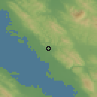 Shaded relief of the 54 km around Castro Valley, drawn from the GMTED2010 grid