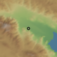 Shaded relief of the 55 km around Cathedral City, drawn from the GMTED2010 grid