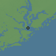 Shaded relief of the 56 km around Charleston, drawn from the GMTED2010 grid