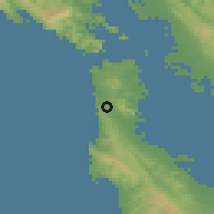 Shaded relief of the 54 km around Daly City, drawn from the GMTED2010 grid