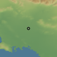 Shaded relief of the 55 km around Downey, drawn from the GMTED2010 grid