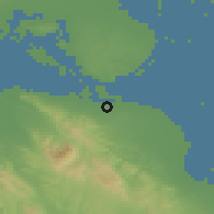 Shaded relief of the 54 km around Antioch, drawn from the GMTED2010 grid