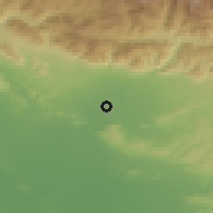 Shaded relief of the 55 km around El Monte, drawn from the GMTED2010 grid