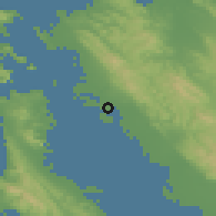 Shaded relief of the 54 km around Alameda, drawn from the GMTED2010 grid