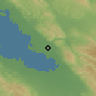 Shaded relief of the 54 km around Fremont, drawn from the GMTED2010 grid