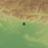 Shaded relief of the 55 km around Arcadia, drawn from the GMTED2010 grid