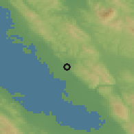 Shaded relief of the 54 km around Hayward, drawn from the GMTED2010 grid