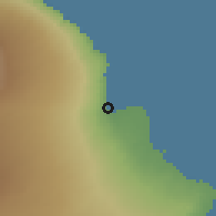 Shaded relief of the 59 km around Hilo, drawn from the GMTED2010 grid