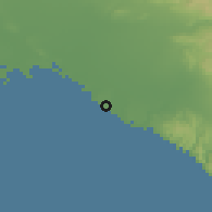 Shaded relief of the 55 km around Huntington Beach, drawn from the GMTED2010 grid