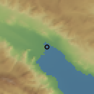Shaded relief of the 55 km around Indio, drawn from the GMTED2010 grid