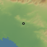 Shaded relief of the 55 km around La Habra, drawn from the GMTED2010 grid
