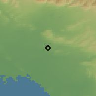 Shaded relief of the 55 km around La Mirada, drawn from the GMTED2010 grid