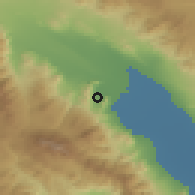 Shaded relief of the 55 km around La Quinta, drawn from the GMTED2010 grid