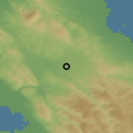 Shaded relief of the 54 km around Livermore, drawn from the GMTED2010 grid