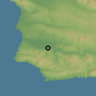 Shaded relief of the 55 km around Lompoc, drawn from the GMTED2010 grid