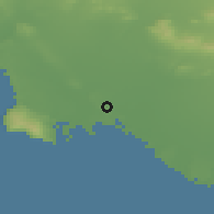 Shaded relief of the 55 km around Long Beach, drawn from the GMTED2010 grid
