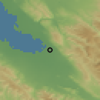 Shaded relief of the 54 km around Milpitas, drawn from the GMTED2010 grid