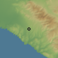 Shaded relief of the 55 km around Mission Viejo, drawn from the GMTED2010 grid