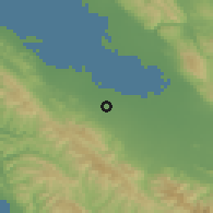 Shaded relief of the 54 km around Mountain View, drawn from the GMTED2010 grid