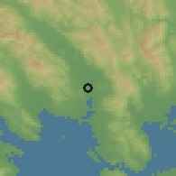 Shaded relief of the 54 km around Napa, drawn from the GMTED2010 grid