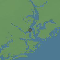 Shaded relief of the 56 km around North Charleston, drawn from the GMTED2010 grid