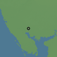 Shaded relief of the 57 km around North Port, drawn from the GMTED2010 grid