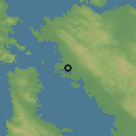 Shaded relief of the 54 km around Oakland, drawn from the GMTED2010 grid