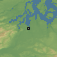 Shaded relief of the 51 km around Olympia, drawn from the GMTED2010 grid