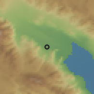 Shaded relief of the 55 km around Palm Desert, drawn from the GMTED2010 grid