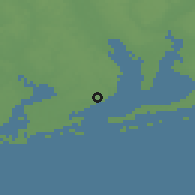 Shaded relief of the 56 km around Pensacola, drawn from the GMTED2010 grid