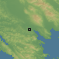 Shaded relief of the 54 km around Petaluma, drawn from the GMTED2010 grid