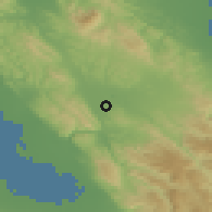 Shaded relief of the 54 km around Pleasanton, drawn from the GMTED2010 grid