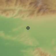 Shaded relief of the 55 km around Pomona, drawn from the GMTED2010 grid