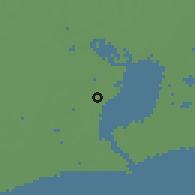 Shaded relief of the 56 km around Port Arthur, drawn from the GMTED2010 grid