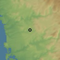 Shaded relief of the 55 km around Poway, drawn from the GMTED2010 grid